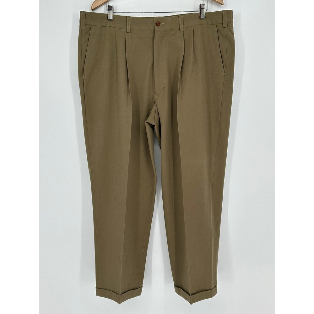 Orvis Mens 42R Pleated Khaki Dress Pants Wool Blend Cuffed Trousers 42 x 29 B4